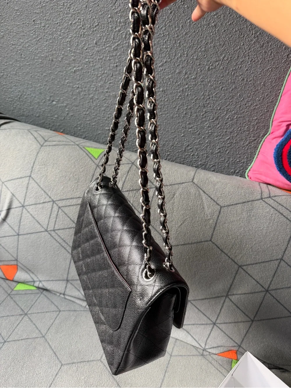 CHANEL Black Quilted Leather Chain Shoulder Bag/Jumbo double flap SHW